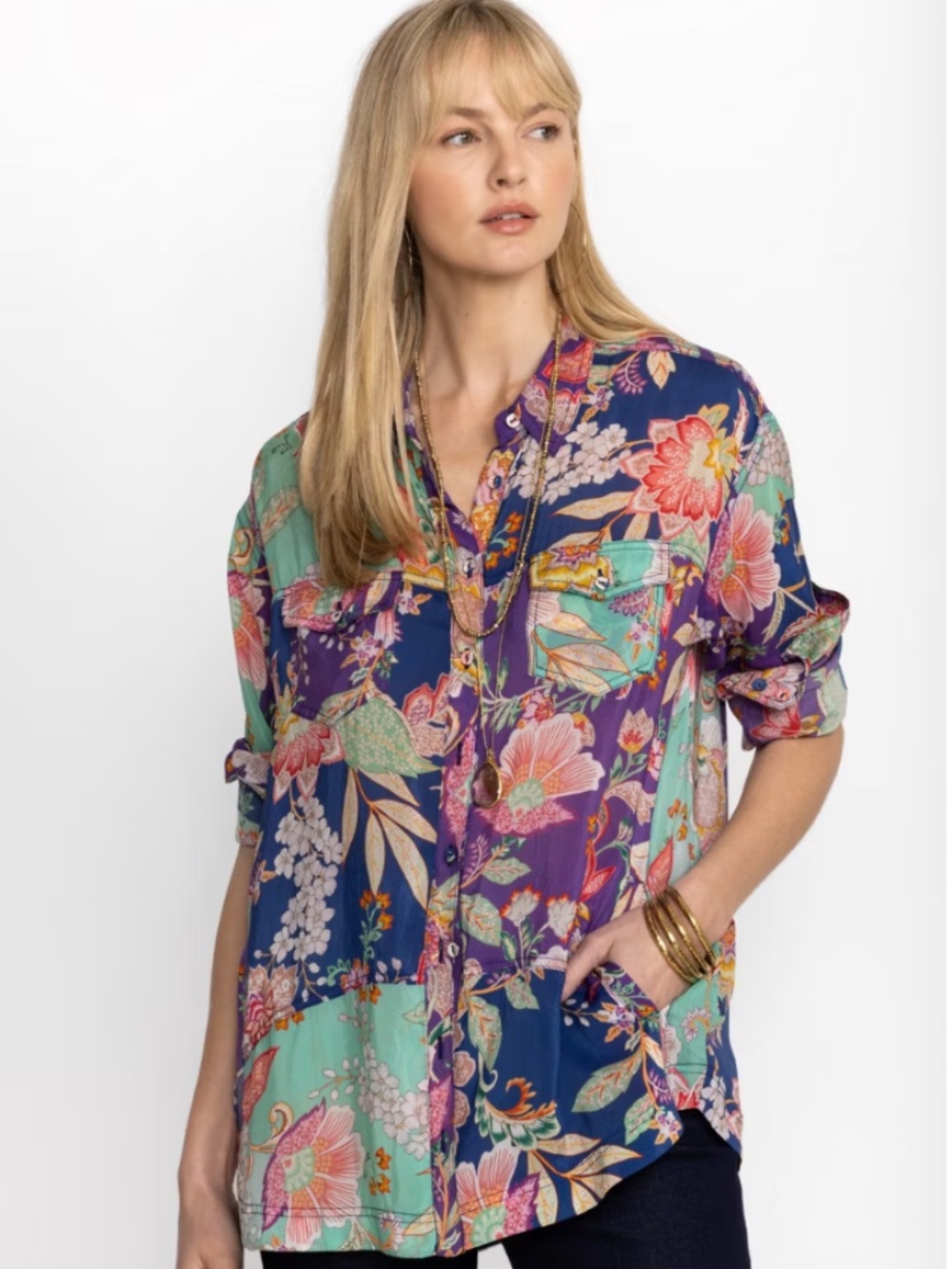 JOHNNY WAS Leya Button Up Shirt - Vivienne - Floral - Size Medium M - Picture 2 of 6